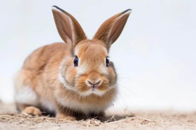 Braunes und weißes Kaninchen Wunderbar, auf dem Boden zu sein Auf einem weißen Hintergrund aufgeteilt