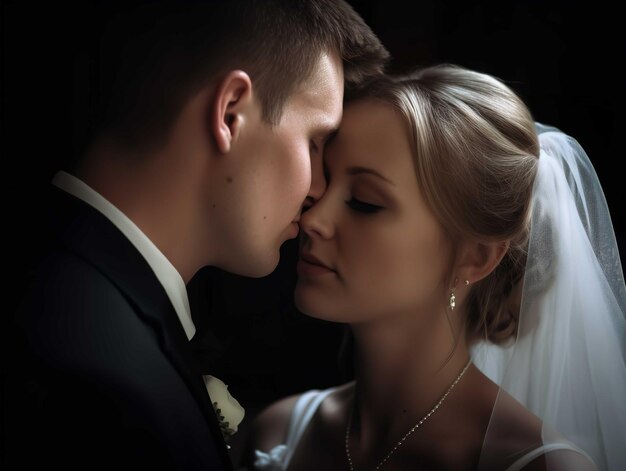 Braut und Bräutigam küssen sich am Hochzeitstag