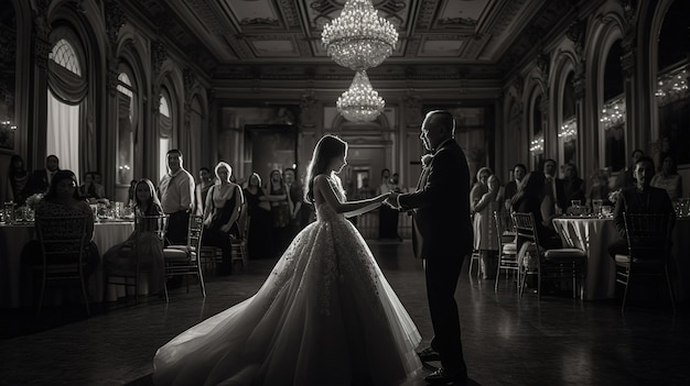 Braut und Bräutigam tanzen im Ballsaal