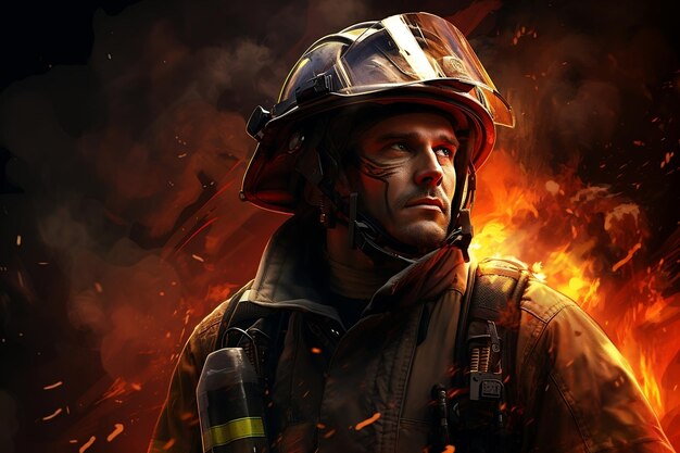 Brave Fire Rescuer Dibujo IA generativa