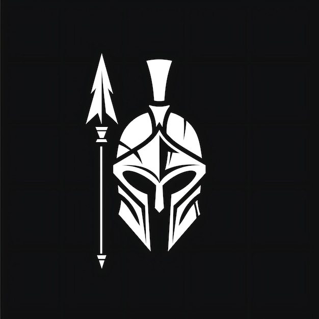 Brave Gladiator Clan Abzeichen mit Gladiator Helm und Trident Creative Logo Design Tattoo Umriss