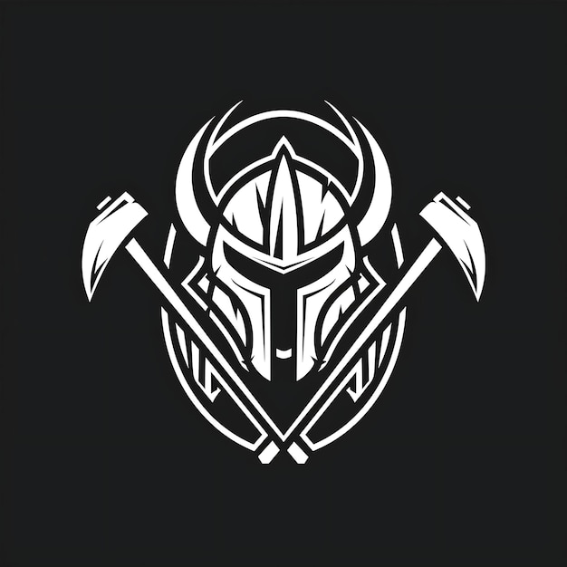 Brave Warrior Clan Abzeichen mit Warrior Helm und Axt für Dec Creative Logo Design Tattoo Umriss