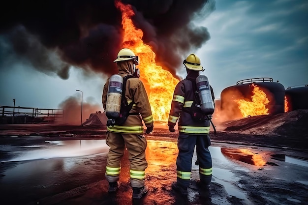 Bravos bombeiros a lutar contra o incêndio
