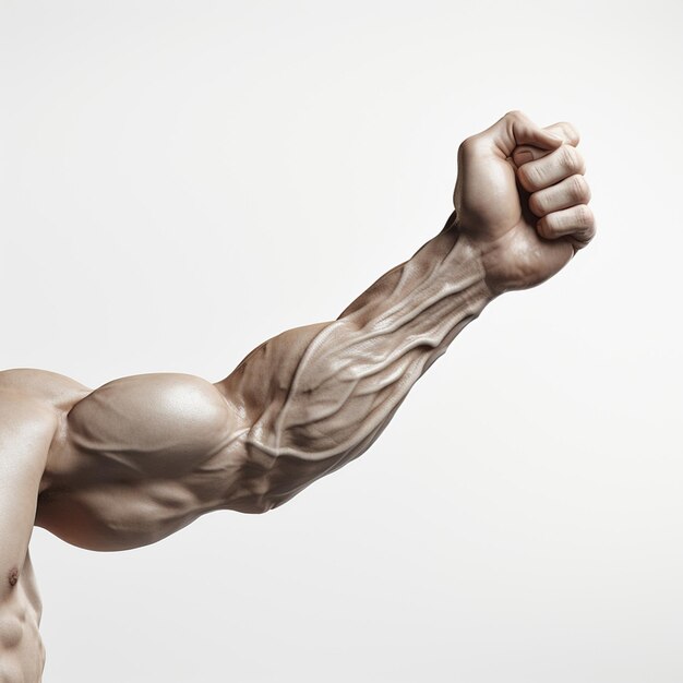 Foto brazo de un hombre con un cuerpo musculoso y una mano generativa ai