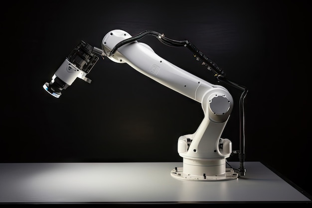 Brazo robótico de alta tecnología con pinza especializada y fuente de luz para precisión
