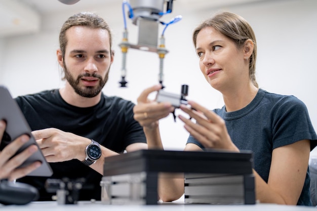 Brazo robótico de alta tecnología con una unidad de procesamiento de computadora de inteligencia artificial en su