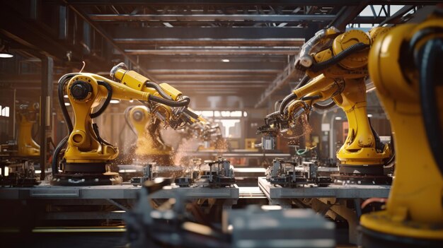 Foto brazo robótico automatizado en la fábrica ia generativa