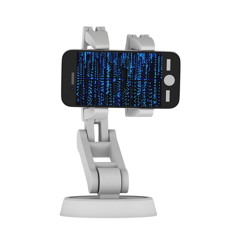 Foto brazo robótico con código binario 3d