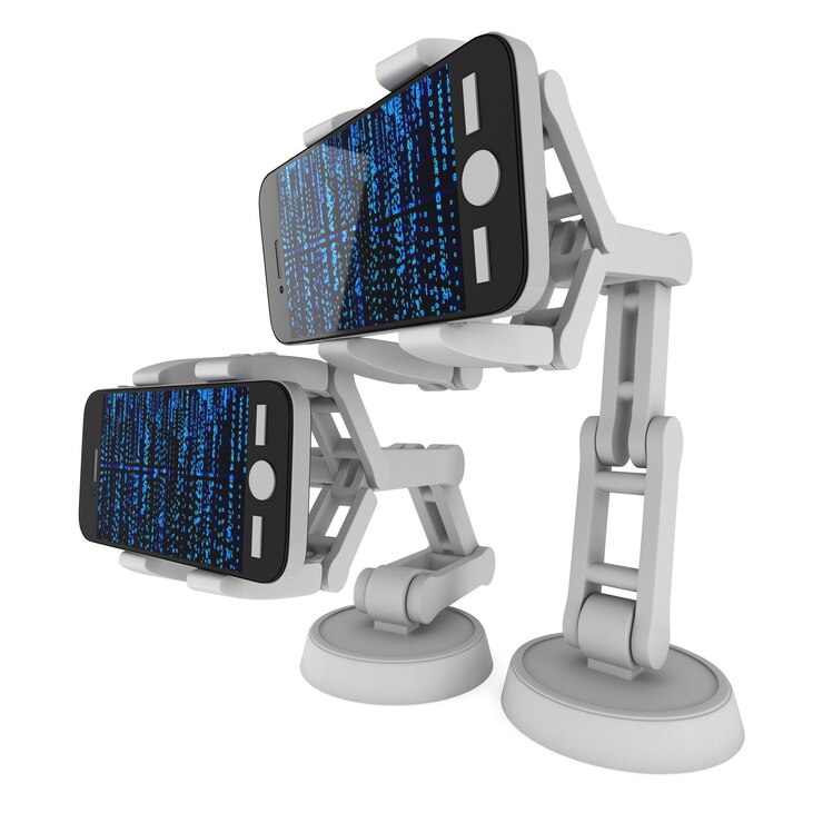 Foto brazo robótico con código binario 3d