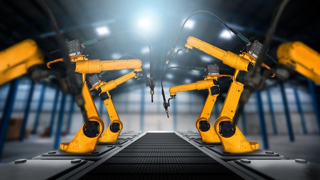 Brazo robótico industrial mecanizado para montaje en línea de producción de fábrica