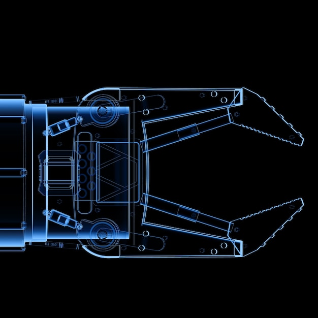 Brazo robótico de rayos x de renderizado 3D aislado sobre fondo negro
