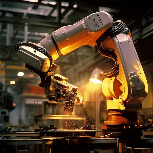 Brazo robótico totalmente automatizado en una línea de producción industrial IA generativa