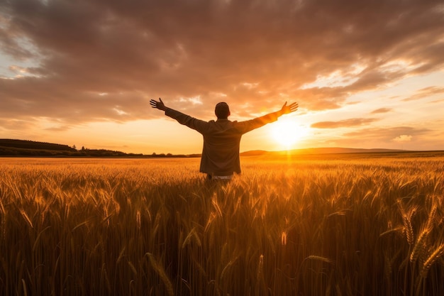 Brazos de campo de libertad de hombre feliz Generar Ai