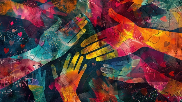 Brazos levantados grupo de niños hombres y mujeres con el corazón en la mano Donación de caridad y trabajo voluntario