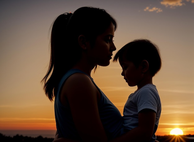 Los brazos de una madre, el lugar perfecto para ver la puesta de sol