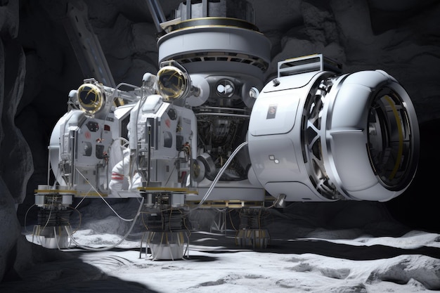 Foto los brazos robóticos que ensamblan un módulo de hábitat lunar