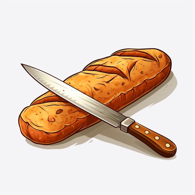 Bread Knife 2d ilustração de desenho animado em fundo branco alto