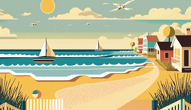 Breezy Beachfront Una ilustración lúdica IA generativa
