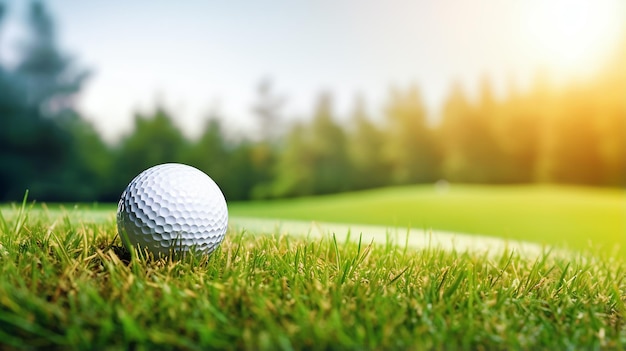 Breiter Panorama-Golfschläger und Ball im Gras