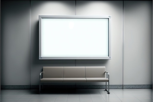 Breites horizontales leeres Lightbox-Modell an Wand und Bank darunter