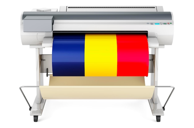 Breitformat-Drucker-Plotter mit 3D-Rendering der tschadischen Flagge.
