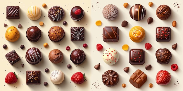 Breitformatige Abbildung verschiedener Schokoladen