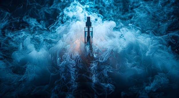 Foto brendless vape pod entre nubes de humo en un fondo oscuro