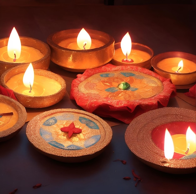 Brennende Diya-Lampen beim Diwali-Festival in Indien