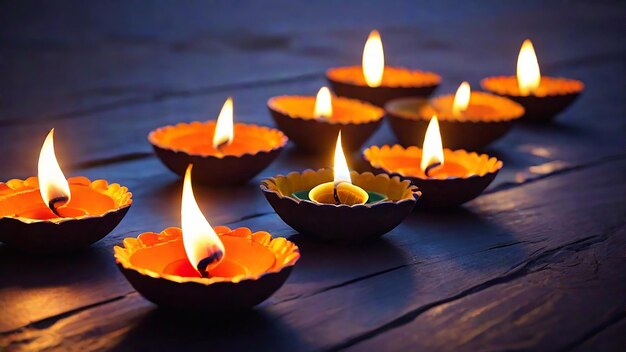 Foto brennende diya-lampen für das diwali-fest selektiven fokus, der durch ki erzeugt wird