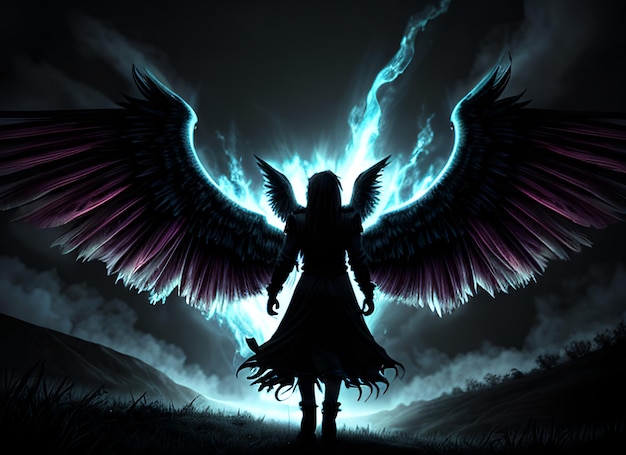 Brennende Engelsdrachenflügel dunkle atmosphärische Stimmung Fantasy-Hintergrund