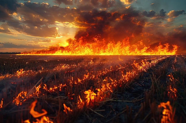 Foto brennende ernte auf ukrainischen ackerfeldern