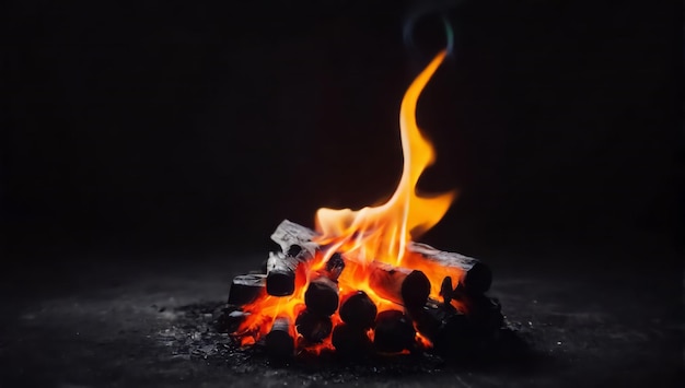 Brennende Holzkohle auf schwarzem Hintergrund