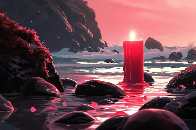 Brennende Kerze im Meer