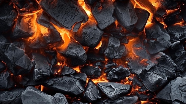 Brennende Kohlen im Feuer oder in der Kohlenpfanne oder in der Ofenflamme des Feuers erzeugte KI