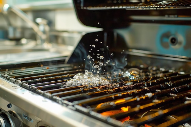 Brennender heißer Grill mit Flammen und fliegenden Funken Nahaufnahme von BBQ-Grill in Aktion Kochen im Freien