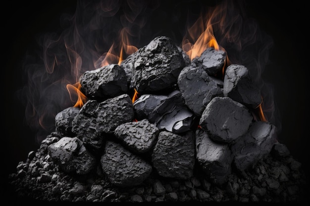 Brennender Kohlehaufen, der Flammen und Rauch ausstößt. Generative KI