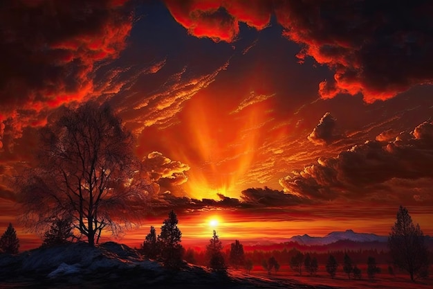 Brennender orange Sonnenunterganghimmel Schöner Himmel