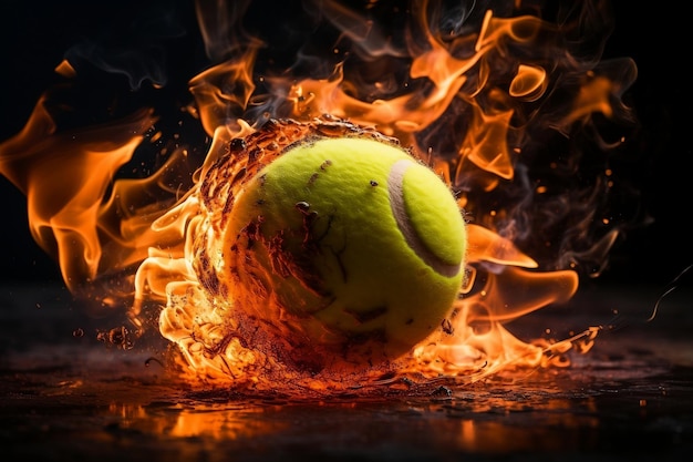 Brennender Tennisball Eine feurige generative KI