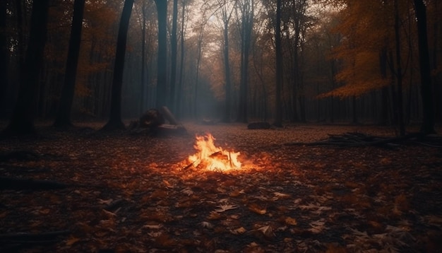 Brennender Wald im Herbst hinterlässt feurige Inferno-Asche-Nachwirkungen, die von der KI erzeugt werden