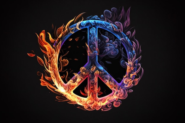 Brennendes Friedenssymbol auf schwarzem Hintergrund