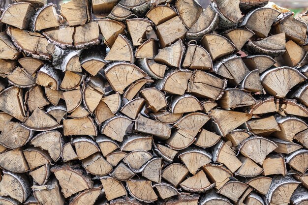 Brennholz Hintergrund aus gehacktem Holz zum Anzünden und Heizen des Hauses Nahaufnahme