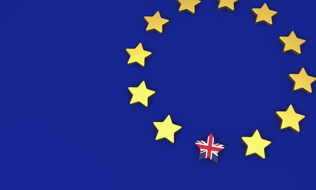 Brexit concept estrelas amarelas da União Europeia com a bandeira do jack de união da grã-bretanha 3D Rendering