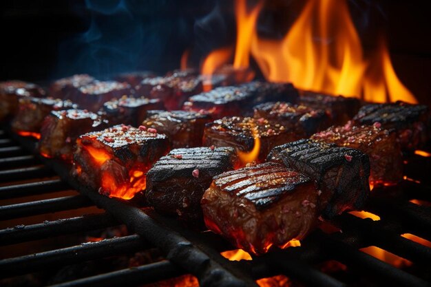 Bricetas de carbón encendido en una parrilla