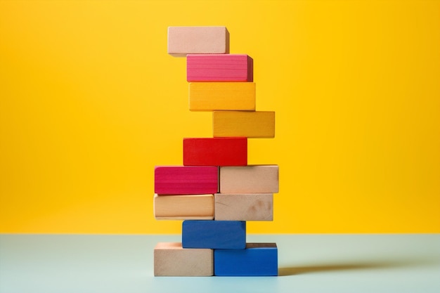 Brick brinquedo conceito de educação bloco de madeira madeira construir pilha de escola