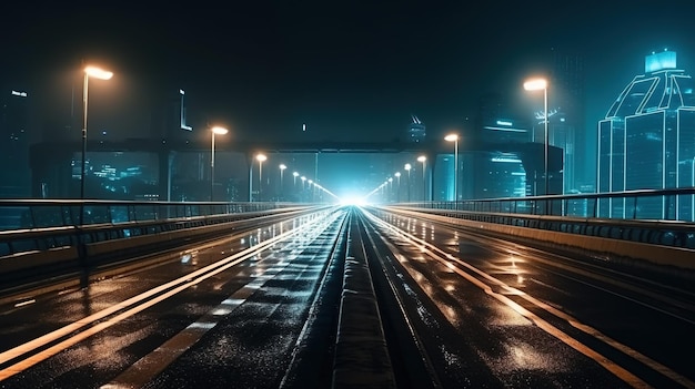 Bridging the Gap Puente grande y largo futurista en la noche IA generativa