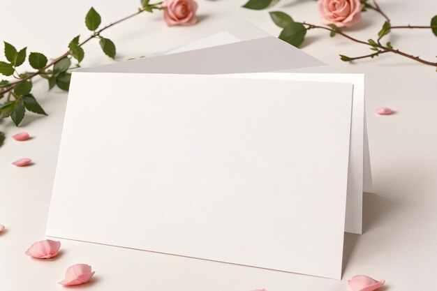 Foto briefkarte auf einem hintergrund von rosen nahaufnahme-mockup