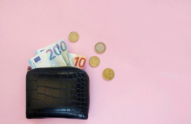 Brieftasche und Euro-Geldgeschäft finanzieren Sparbankkonzept kopieren Raumhintergrund für Wirtschaftsnachrichten