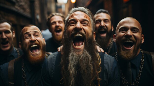 Foto brigada de la barba caprichosa guerreros de los bigotes extravagantes