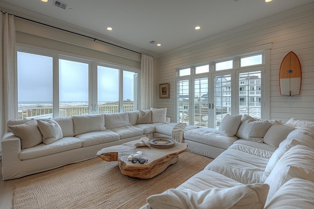 Bright y Airy Beach House Sala de estar con vistas al océano