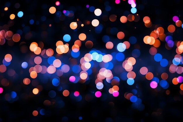 Foto brilhante bokeh luzes coloridas não focadas criam um espetáculo abstrato no preto